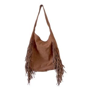 Suede handbag with fringe tassels